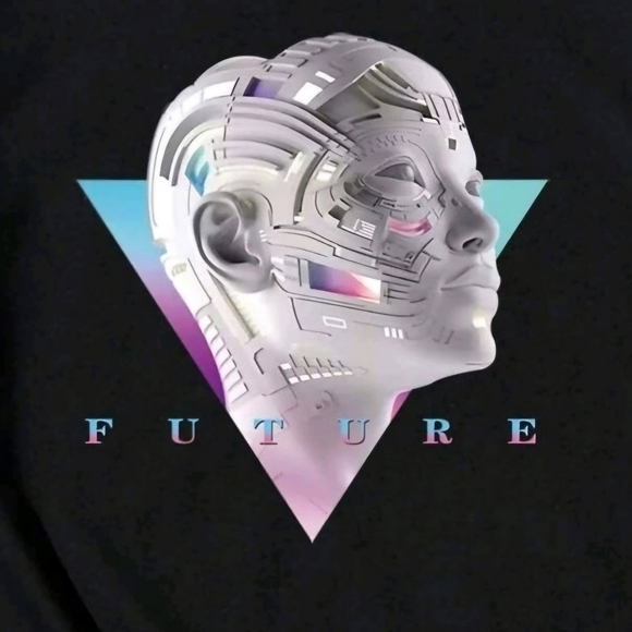 Men's Future Robot Graphic Tee, Black, S - Picture 2 of 7